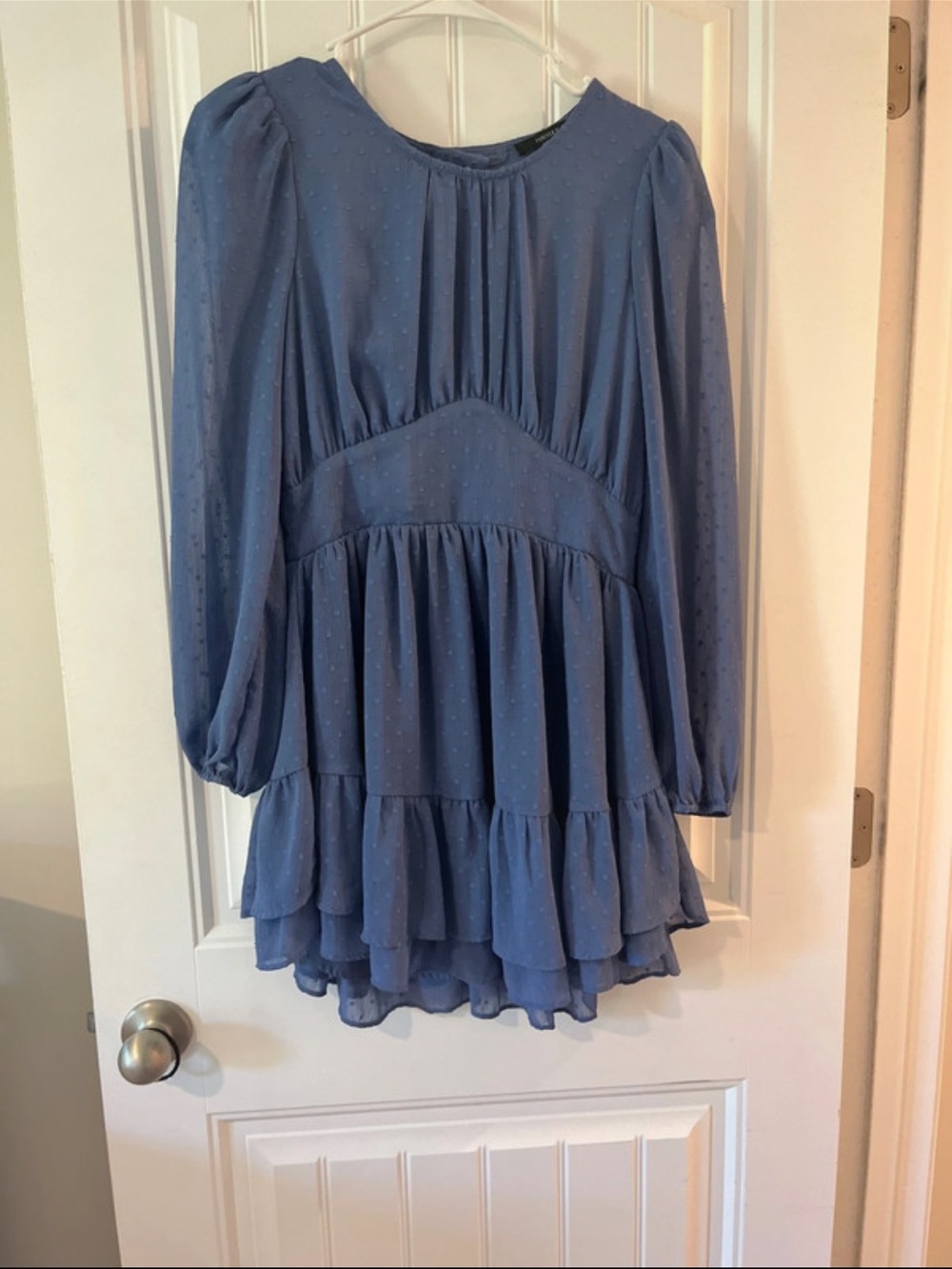 Women's Blue Long-Sleeve Tiered Babydoll Top